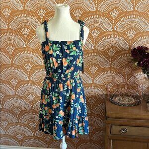 BeBop Navy Dress with Orange and Floral Print NWT